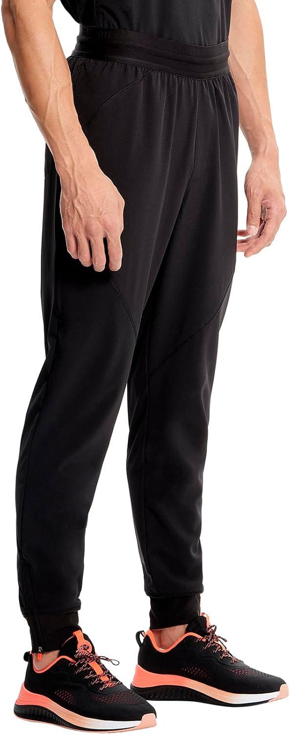 imageCherokee Infinity Mens Mid Rise Jogger Scrub Pants Drawstring Waist 4 Pockets Zip Cargo Pocket RibKnit Cuffs IN204ABlack