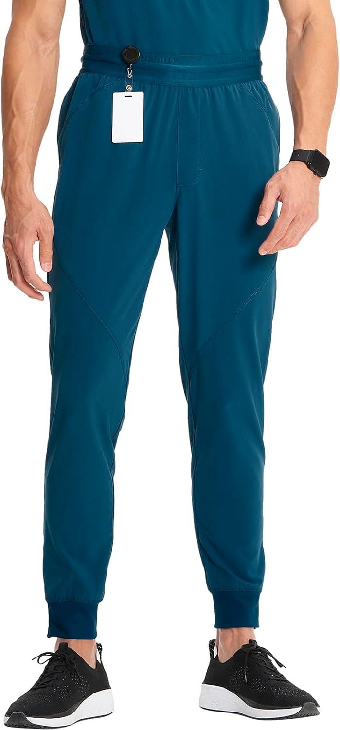 imageCherokee Infinity Mens Mid Rise Jogger Scrub Pants Drawstring Waist 4 Pockets Zip Cargo Pocket RibKnit Cuffs IN204ACaribbean Blue