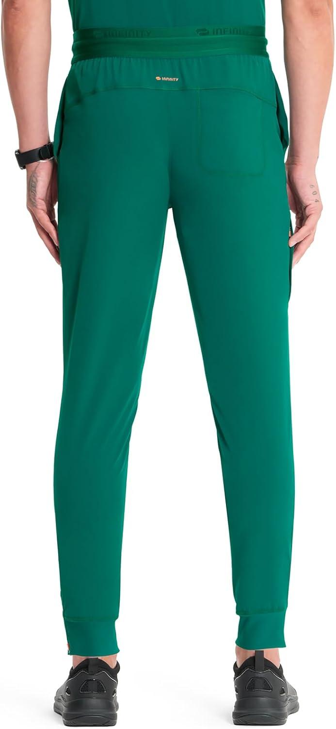 imageCherokee Infinity Mens Mid Rise Jogger Scrub Pants Drawstring Waist 4 Pockets Zip Cargo Pocket RibKnit Cuffs IN204AHunter