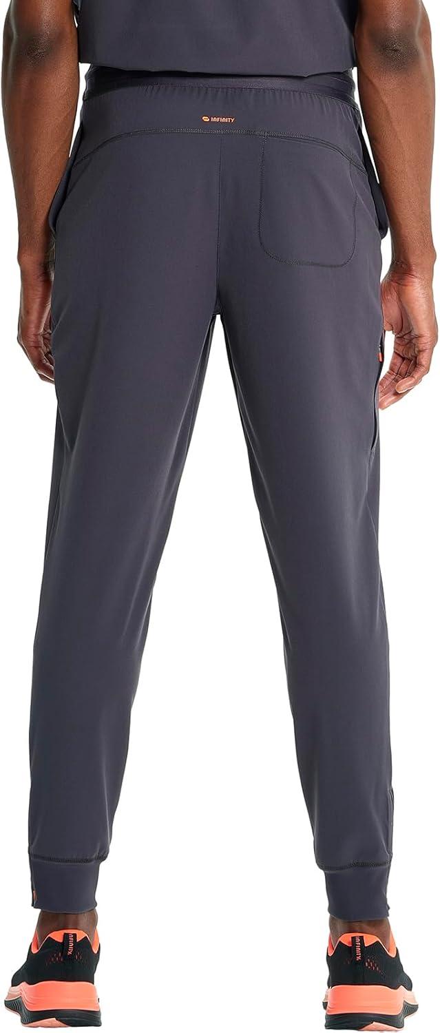 imageCherokee Infinity Mens Mid Rise Jogger Scrub Pants Drawstring Waist 4 Pockets Zip Cargo Pocket RibKnit Cuffs IN204APewter