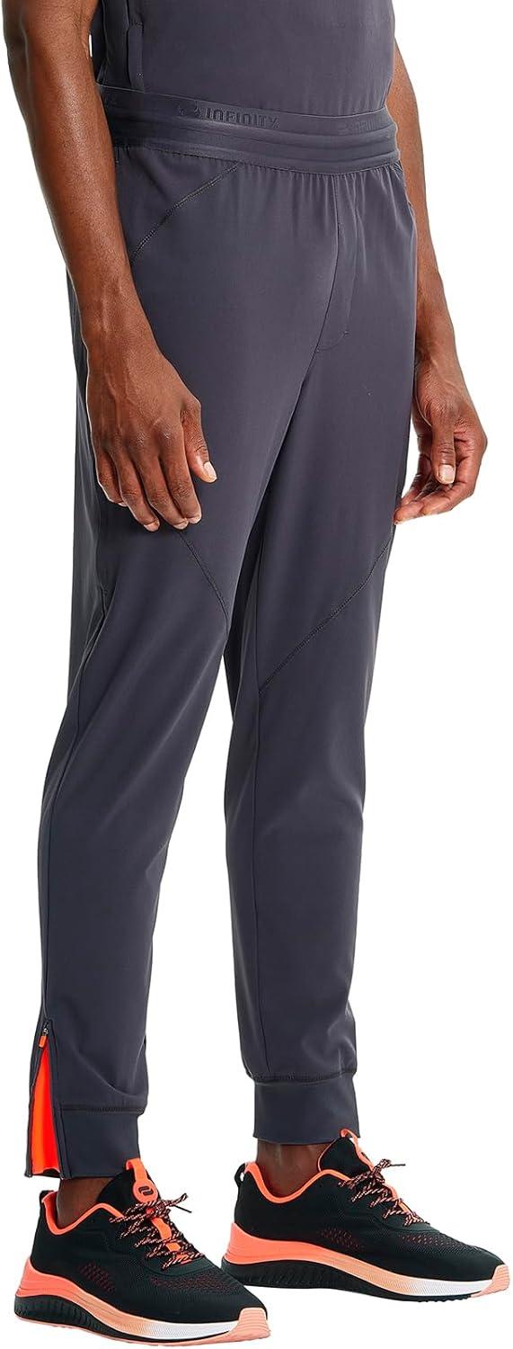 imageCherokee Infinity Mens Mid Rise Jogger Scrub Pants Drawstring Waist 4 Pockets Zip Cargo Pocket RibKnit Cuffs IN204APewter