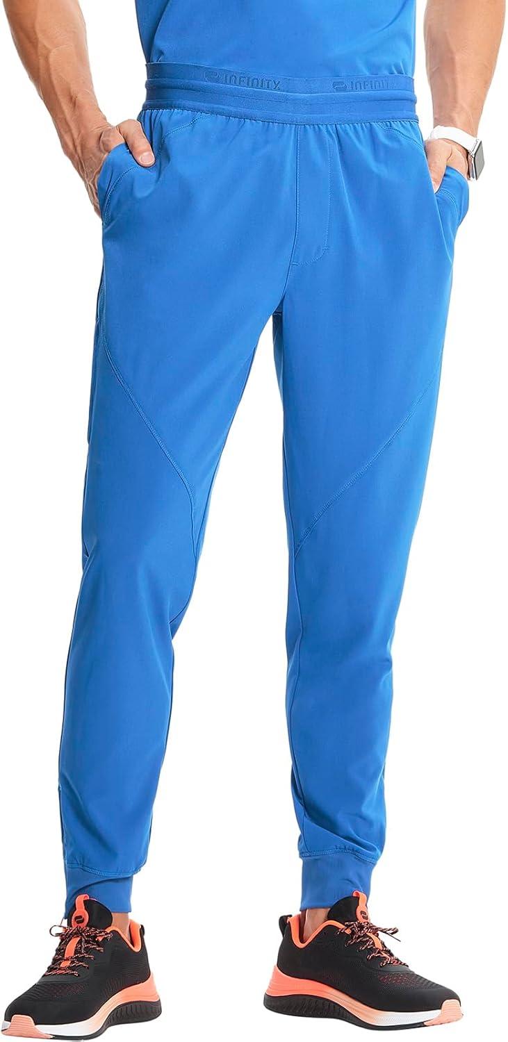 imageCherokee Infinity Mens Mid Rise Jogger Scrub Pants Drawstring Waist 4 Pockets Zip Cargo Pocket RibKnit Cuffs IN204ARoyal