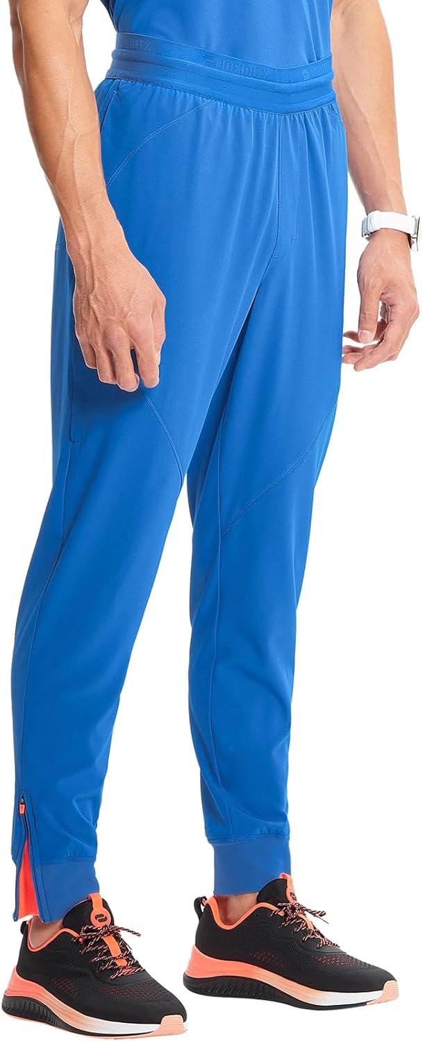 imageCherokee Infinity Mens Mid Rise Jogger Scrub Pants Drawstring Waist 4 Pockets Zip Cargo Pocket RibKnit Cuffs IN204ARoyal