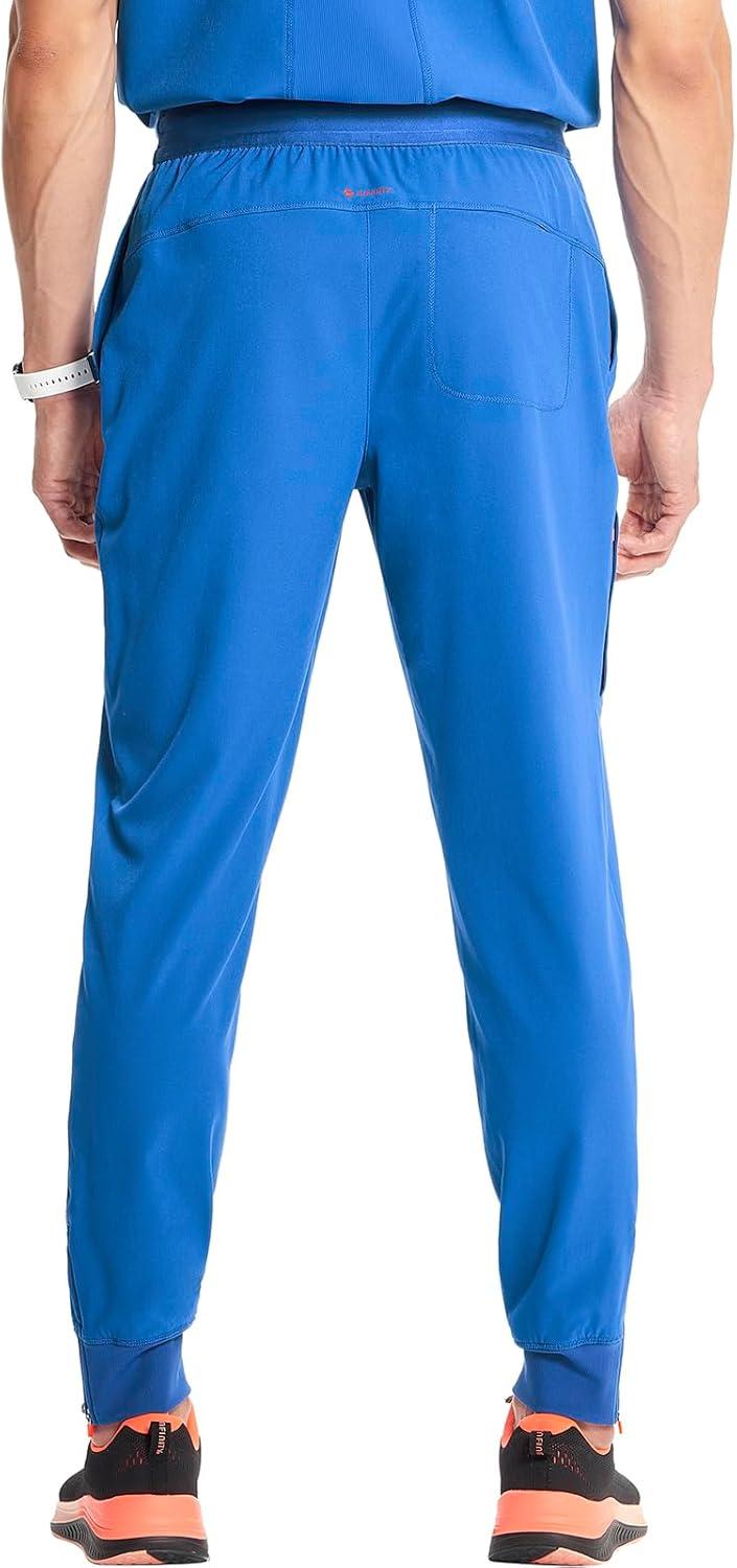 imageCherokee Infinity Mens Mid Rise Jogger Scrub Pants Drawstring Waist 4 Pockets Zip Cargo Pocket RibKnit Cuffs IN204ARoyal