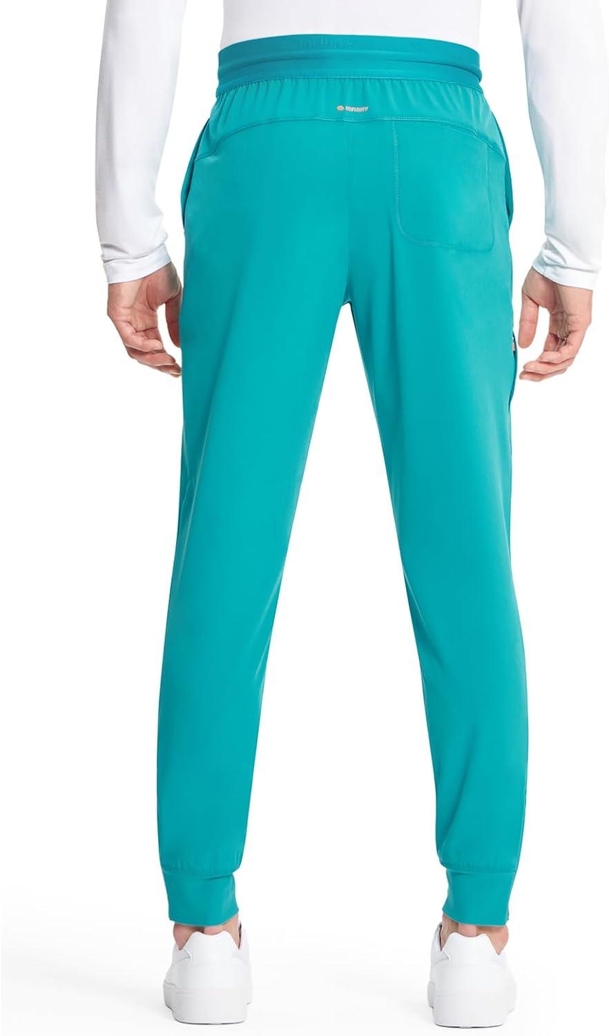 imageCherokee Infinity Mens Mid Rise Jogger Scrub Pants Drawstring Waist 4 Pockets Zip Cargo Pocket RibKnit Cuffs IN204ATeal Blue
