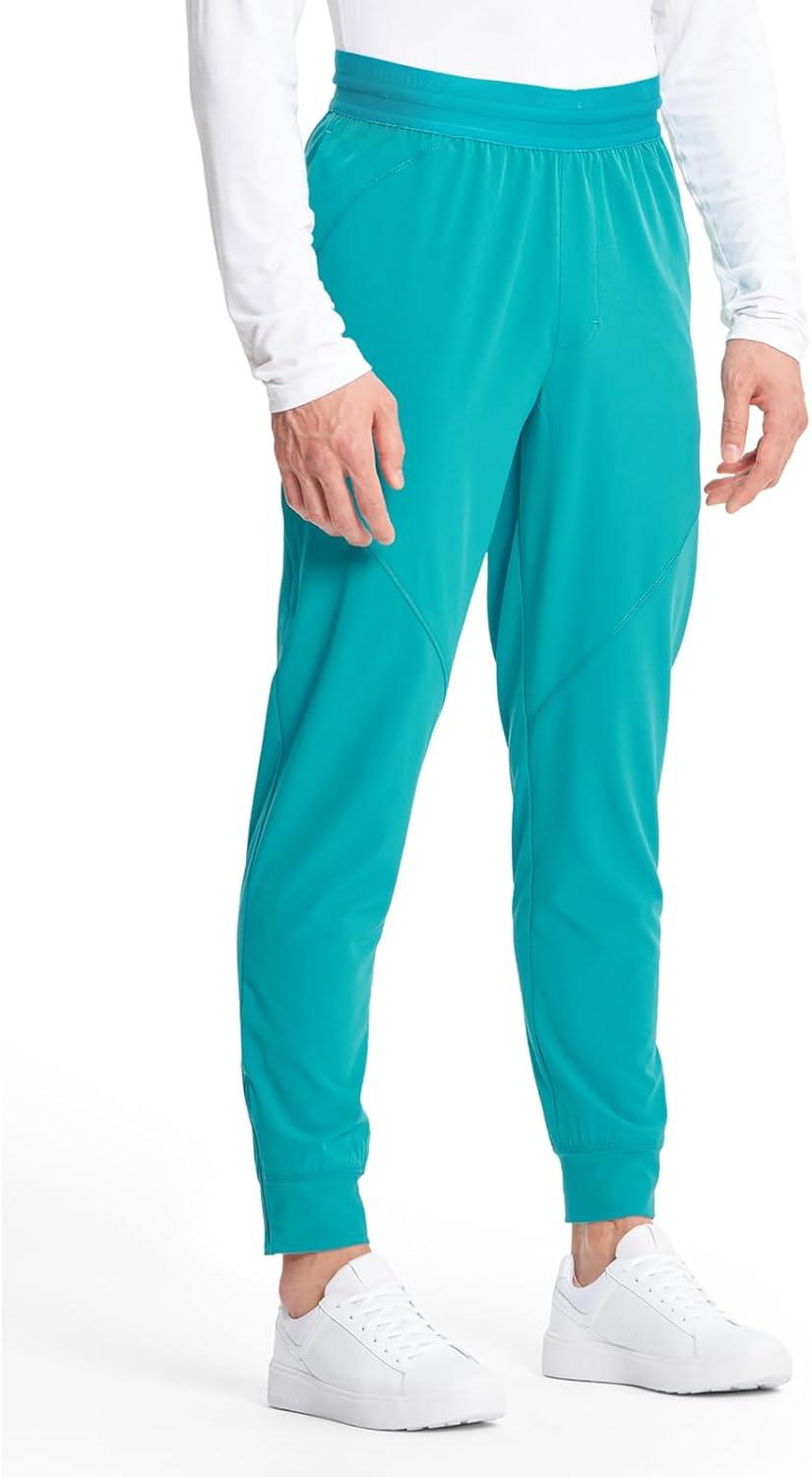 imageCherokee Infinity Mens Mid Rise Jogger Scrub Pants Drawstring Waist 4 Pockets Zip Cargo Pocket RibKnit Cuffs IN204ATeal Blue