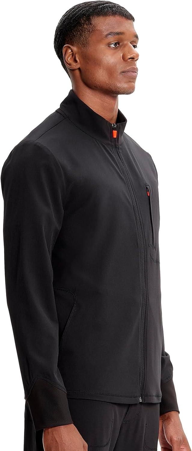 imageCherokee Infinity Mens Zip Front Scrub Jacket RibKnit Collar 3 Pockets Zipper Chest Pocket IN350ABlack