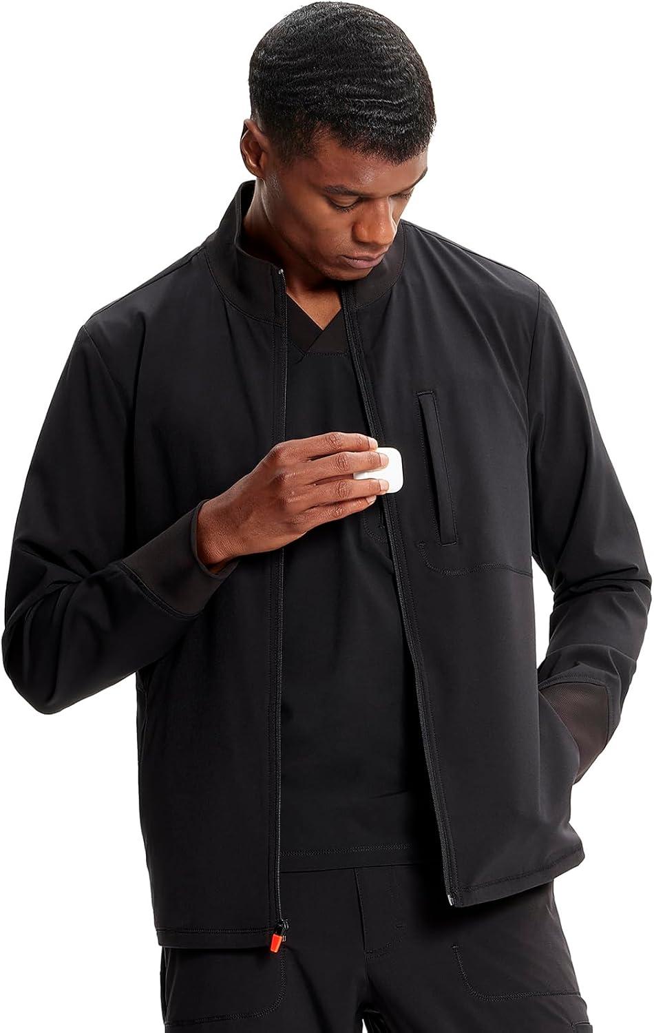 imageCherokee Infinity Mens Zip Front Scrub Jacket RibKnit Collar 3 Pockets Zipper Chest Pocket IN350ABlack