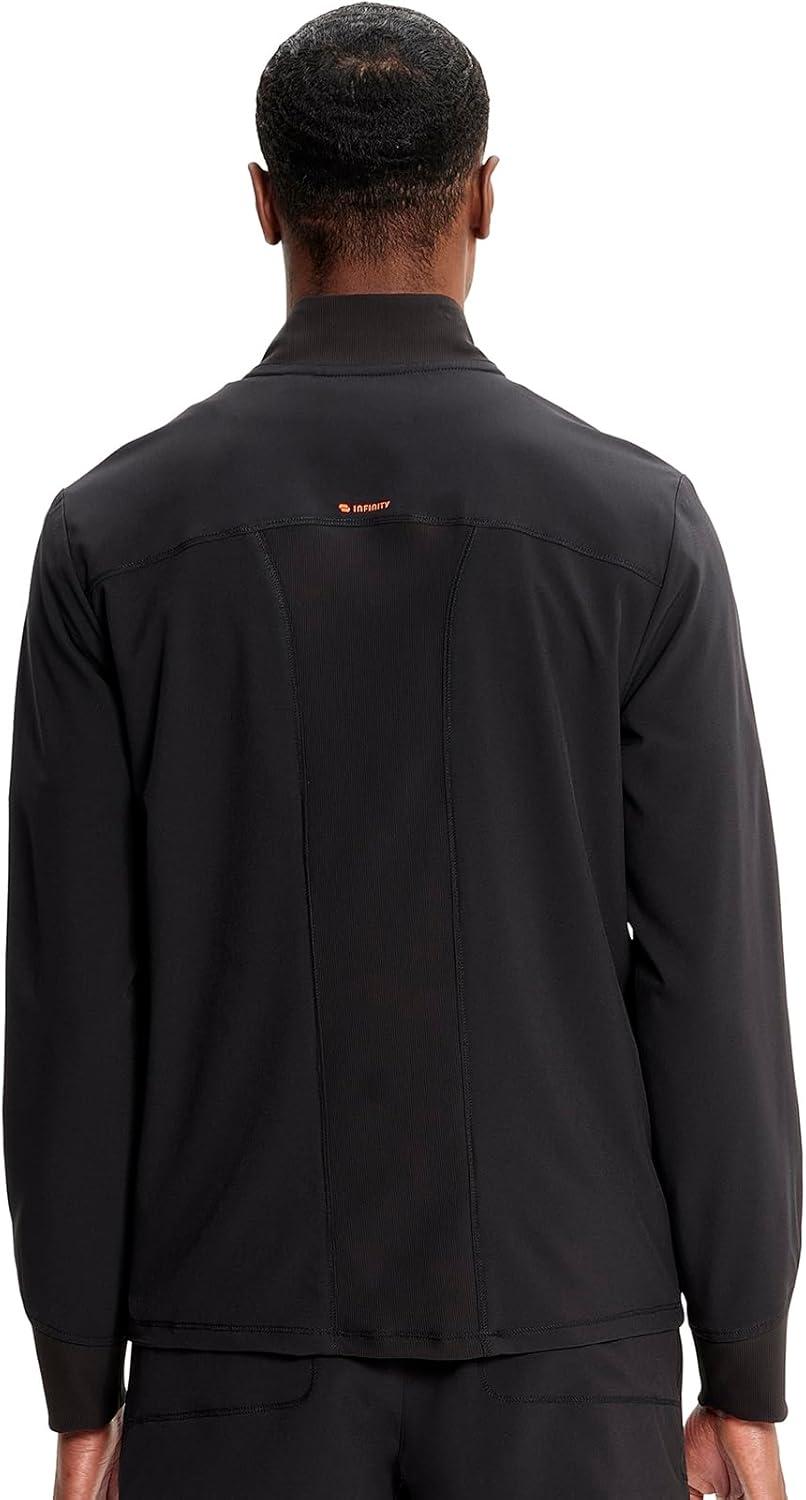 imageCherokee Infinity Mens Zip Front Scrub Jacket RibKnit Collar 3 Pockets Zipper Chest Pocket IN350ABlack
