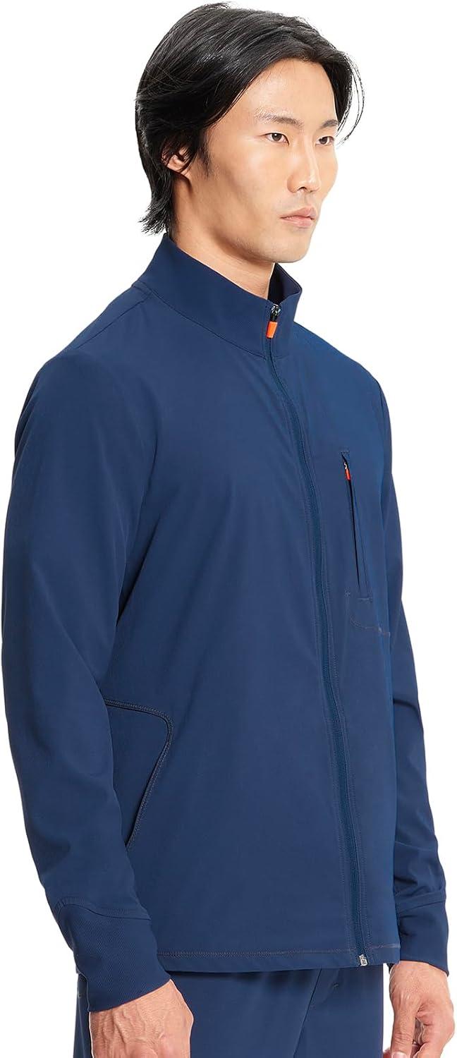 imageCherokee Infinity Mens Zip Front Scrub Jacket RibKnit Collar 3 Pockets Zipper Chest Pocket IN350ANavy
