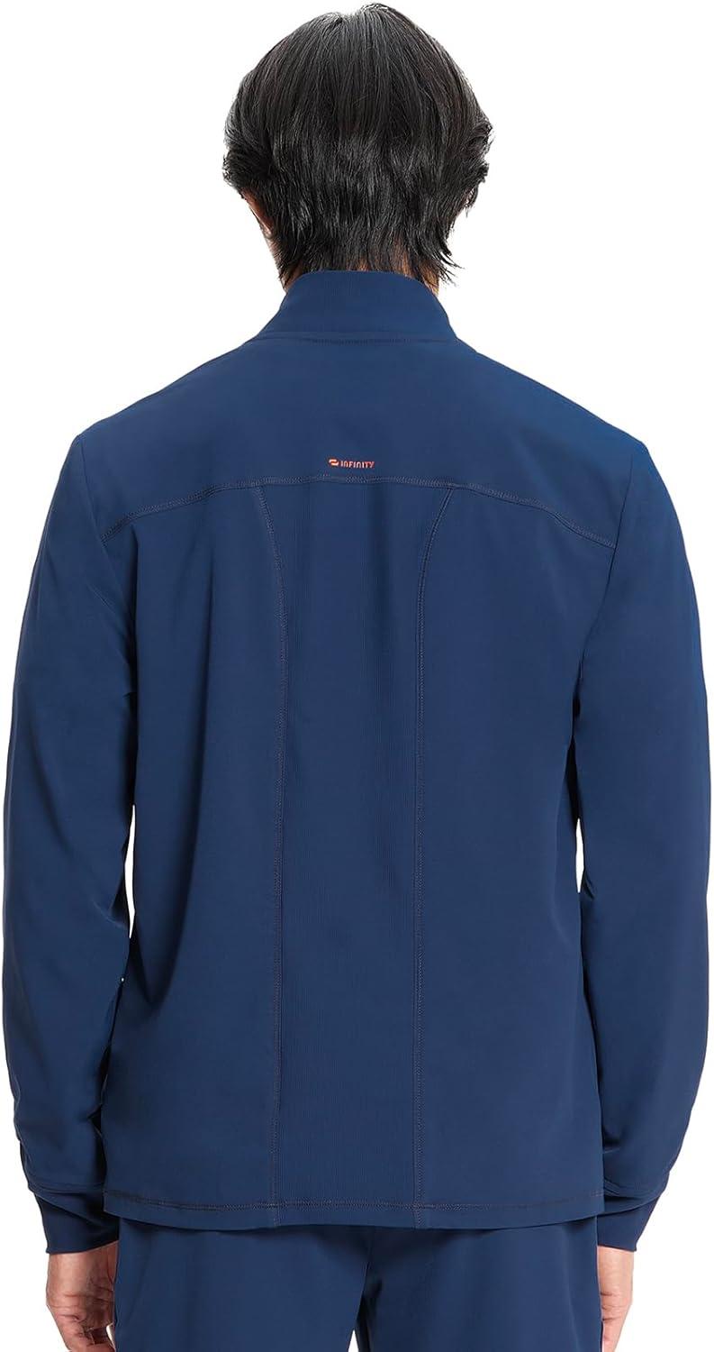 imageCherokee Infinity Mens Zip Front Scrub Jacket RibKnit Collar 3 Pockets Zipper Chest Pocket IN350ANavy