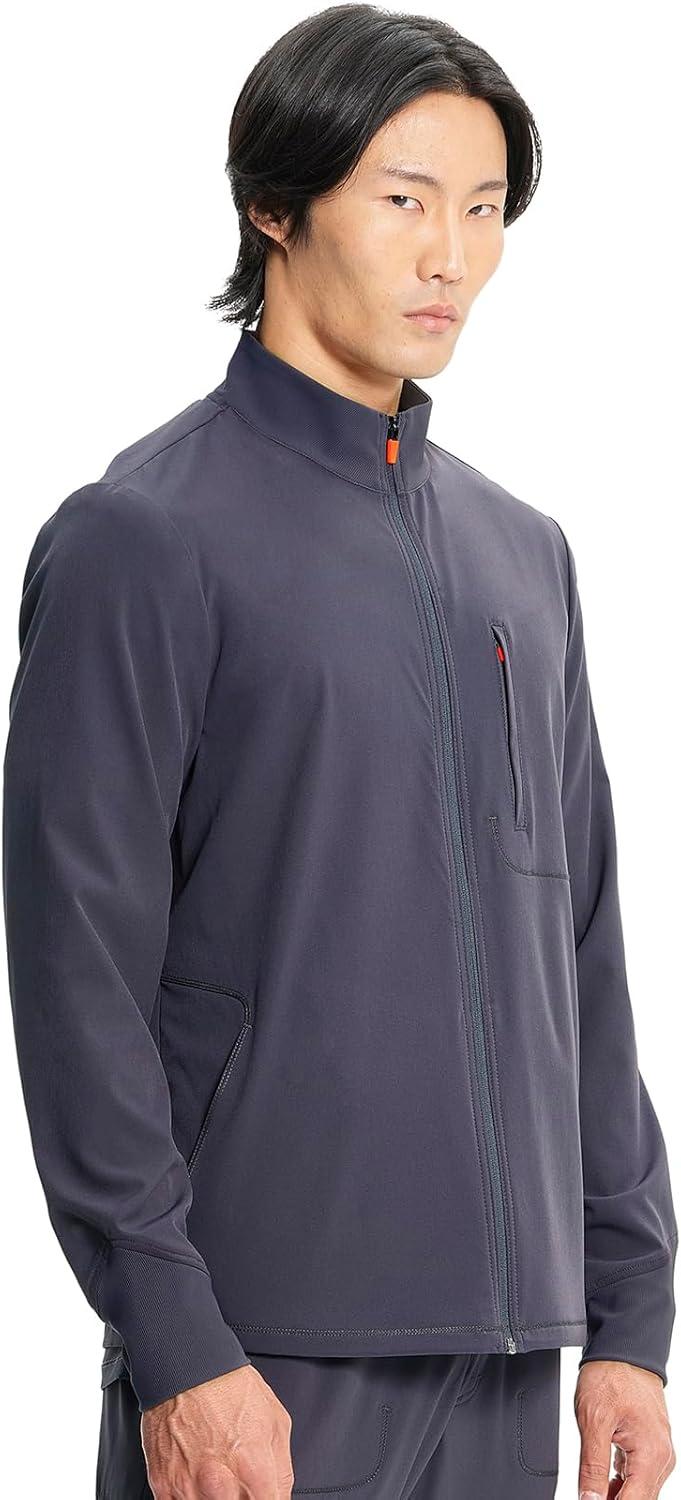 imageCherokee Infinity Mens Zip Front Scrub Jacket RibKnit Collar 3 Pockets Zipper Chest Pocket IN350APewter