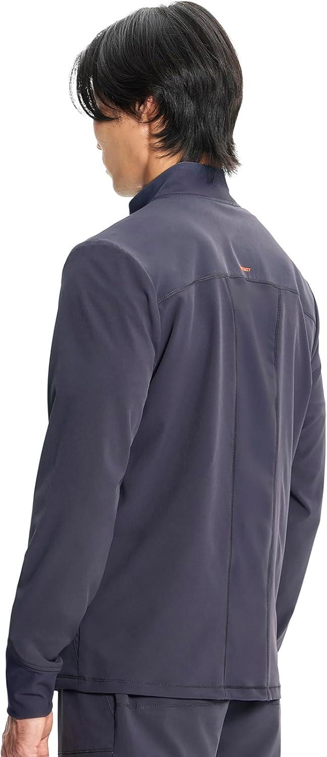 imageCherokee Infinity Mens Zip Front Scrub Jacket RibKnit Collar 3 Pockets Zipper Chest Pocket IN350APewter