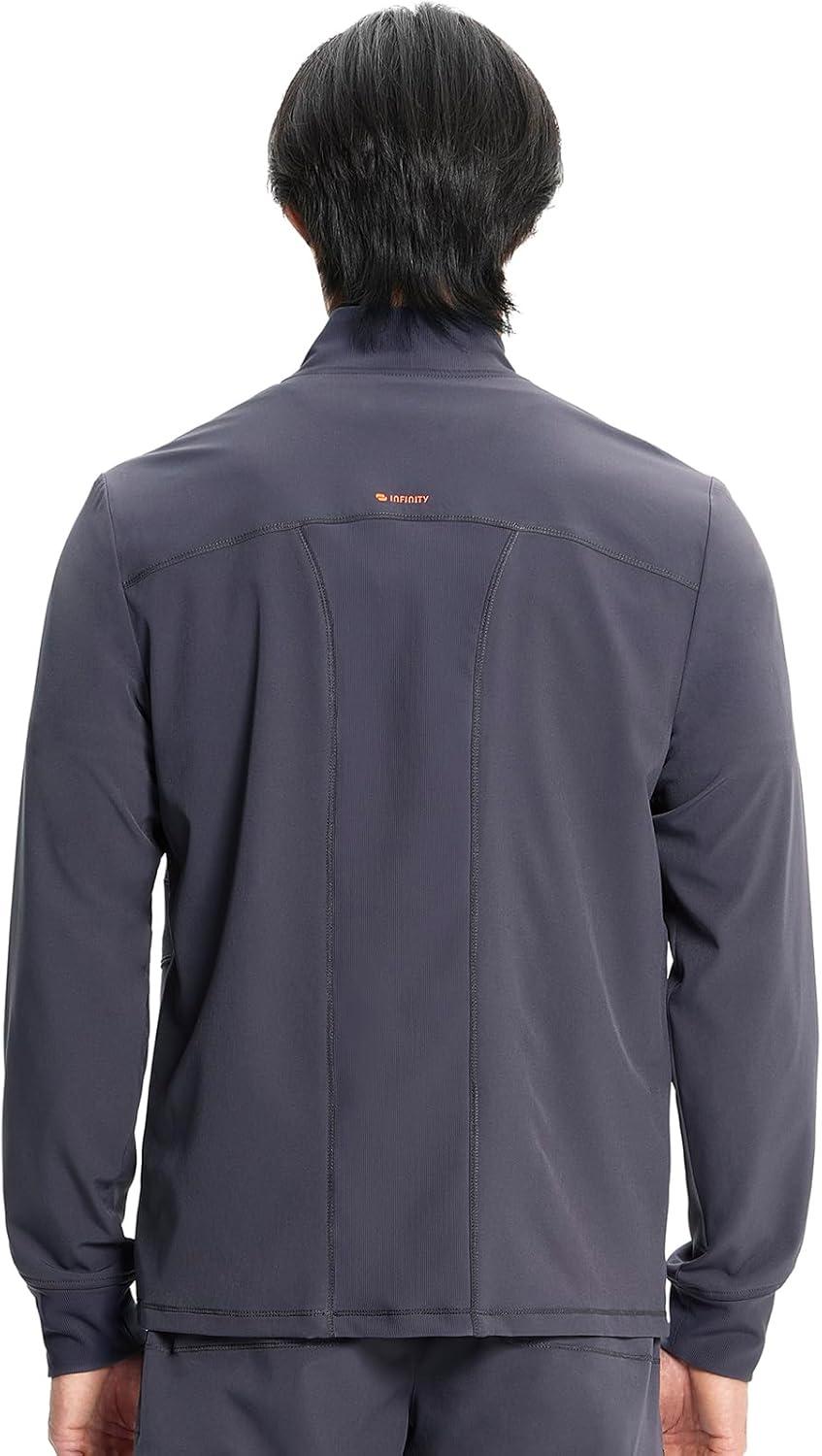 imageCherokee Infinity Mens Zip Front Scrub Jacket RibKnit Collar 3 Pockets Zipper Chest Pocket IN350APewter