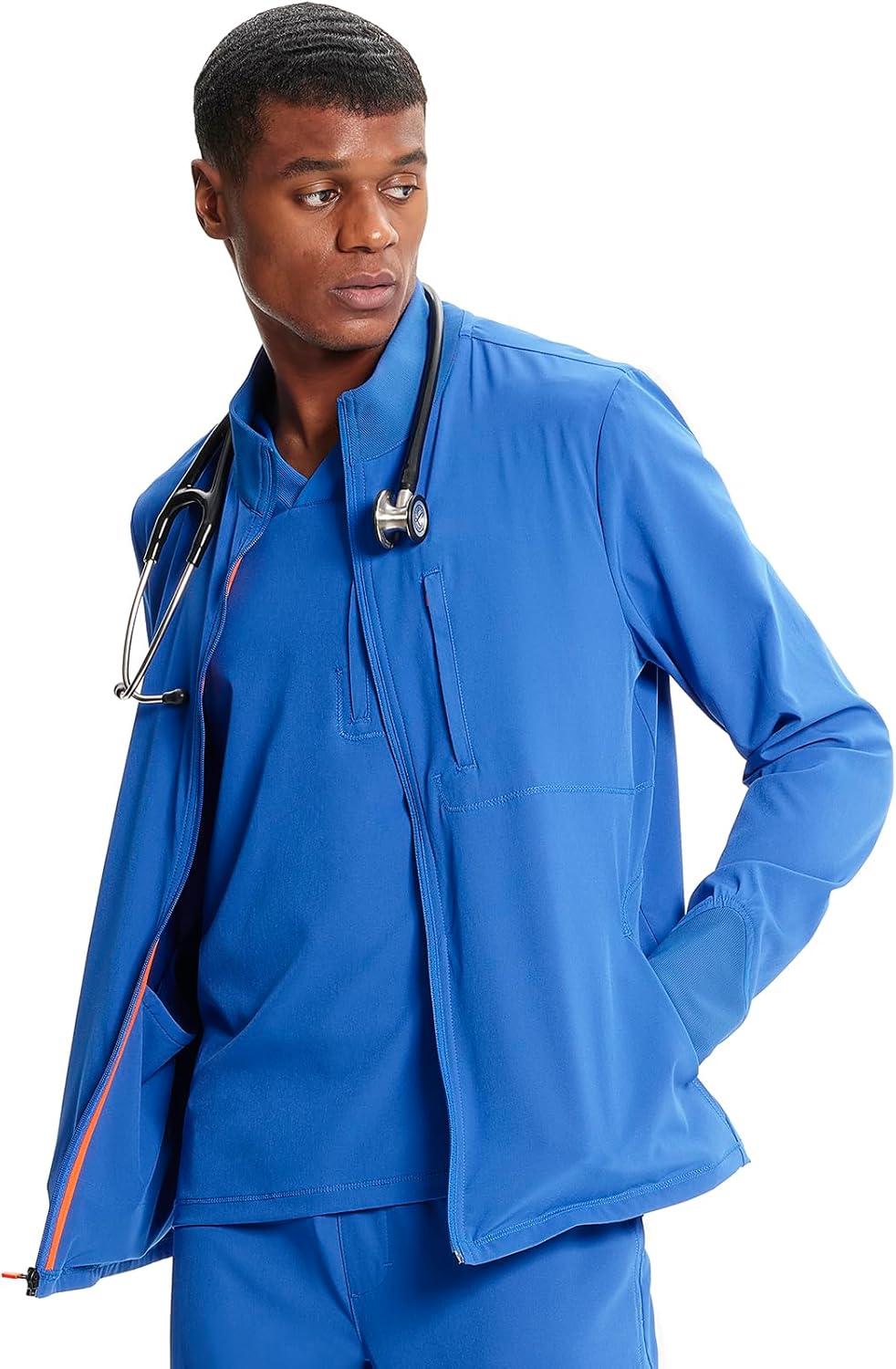 imageCherokee Infinity Mens Zip Front Scrub Jacket RibKnit Collar 3 Pockets Zipper Chest Pocket IN350ARoyal