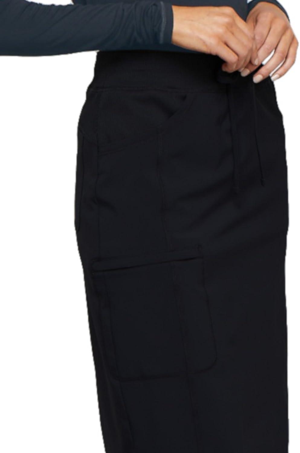 imageCherokee Infinity Womens Drawstring Cargo Scrub Skirt Knee Length 5 Pockets RibKnit Stretch Moisture Wicking CK505ABlack