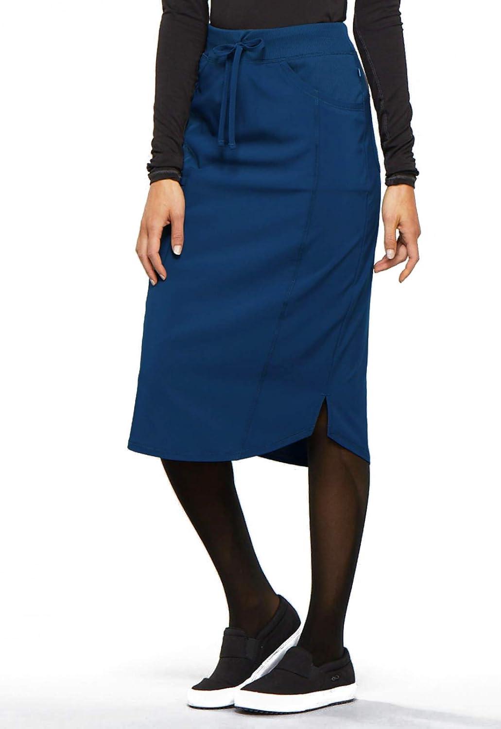 imageCherokee Infinity Womens Drawstring Cargo Scrub Skirt Knee Length 5 Pockets RibKnit Stretch Moisture Wicking CK505ANavy