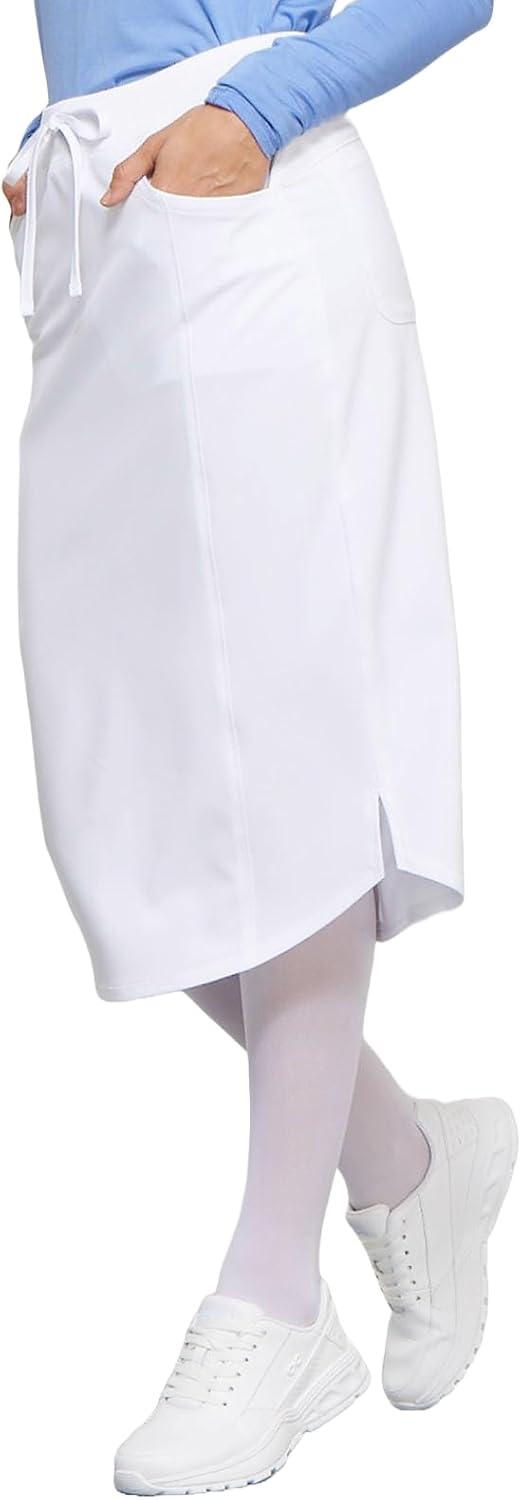 imageCherokee Infinity Womens Drawstring Cargo Scrub Skirt Knee Length 5 Pockets RibKnit Stretch Moisture Wicking CK505AWhite