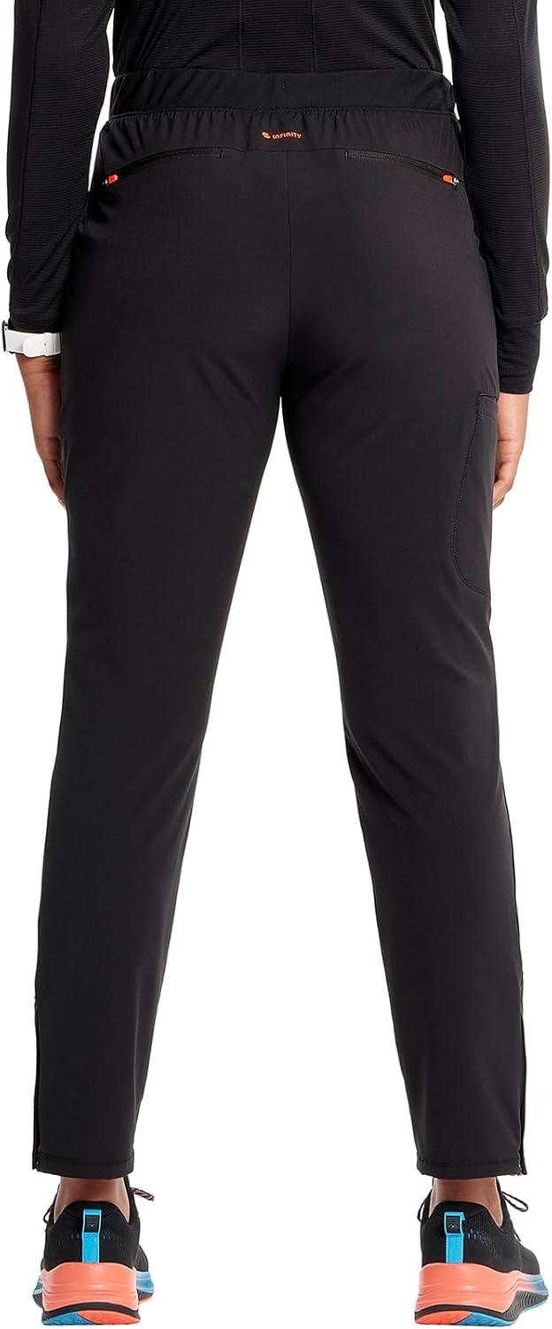 imageCherokee Infinity Womens PullOn Cargo Scrub Pants Mid Rise 5 Zip Pockets Drawstring Waist with Tapered Leg IN120ABlack