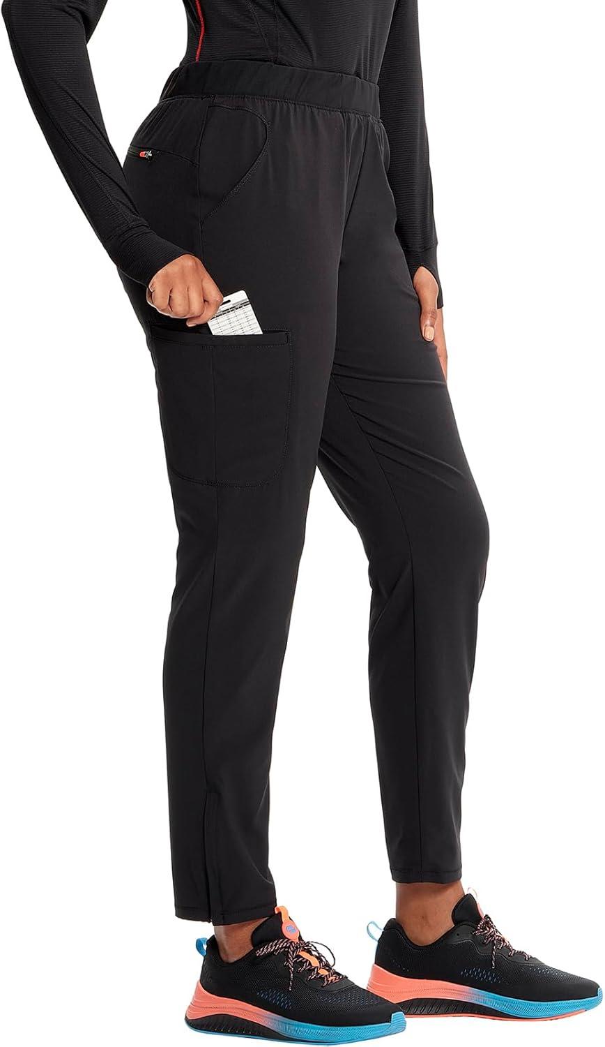 imageCherokee Infinity Womens PullOn Cargo Scrub Pants Mid Rise 5 Zip Pockets Drawstring Waist with Tapered Leg IN120ABlack