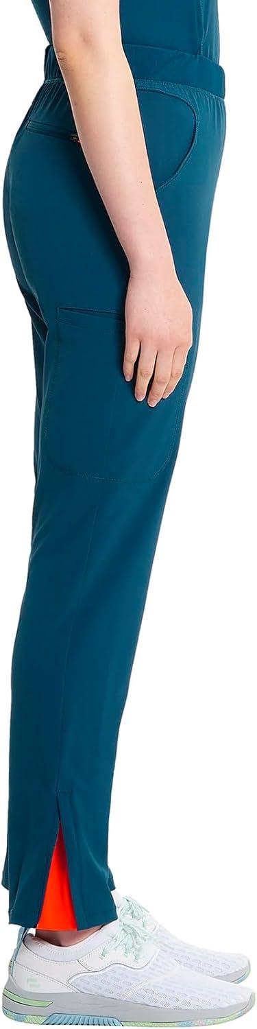 imageCherokee Infinity Womens PullOn Cargo Scrub Pants Mid Rise 5 Zip Pockets Drawstring Waist with Tapered Leg IN120ACaribbean Blue