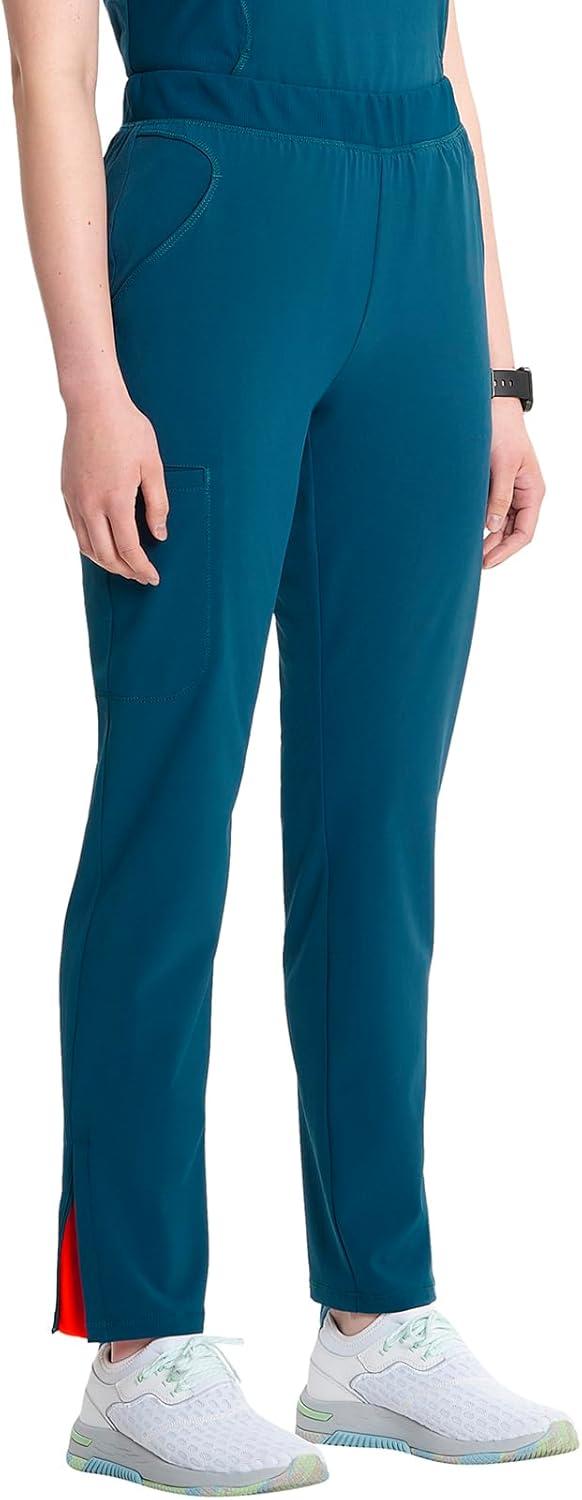 imageCherokee Infinity Womens PullOn Cargo Scrub Pants Mid Rise 5 Zip Pockets Drawstring Waist with Tapered Leg IN120ACaribbean Blue