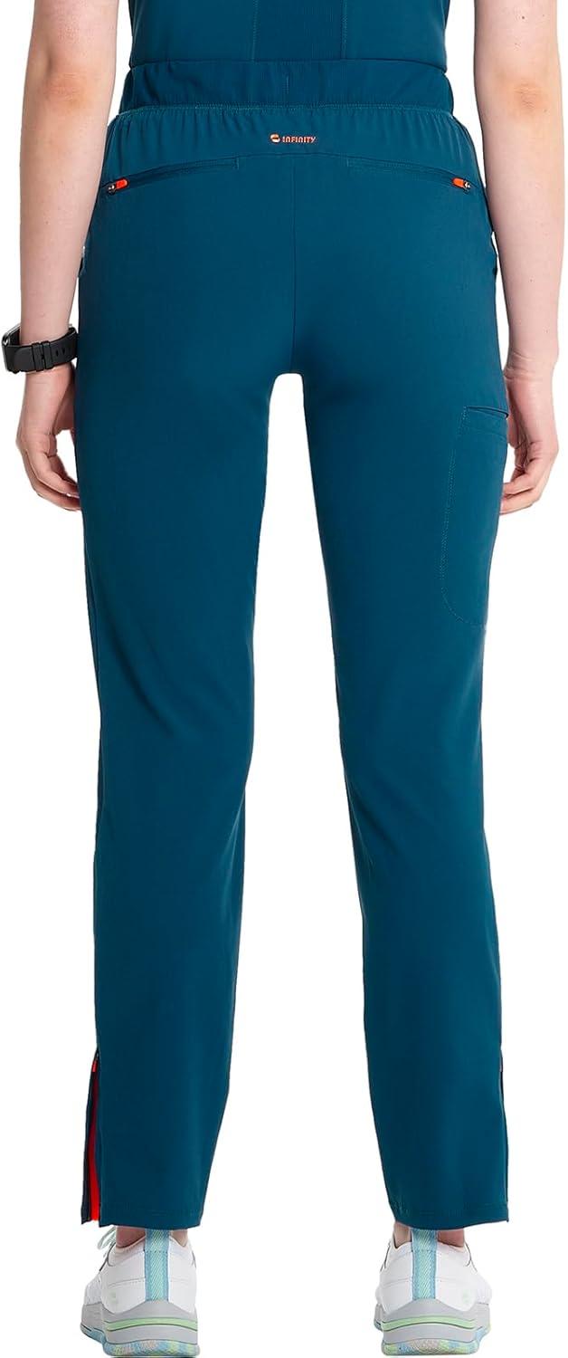 imageCherokee Infinity Womens PullOn Cargo Scrub Pants Mid Rise 5 Zip Pockets Drawstring Waist with Tapered Leg IN120ACaribbean Blue