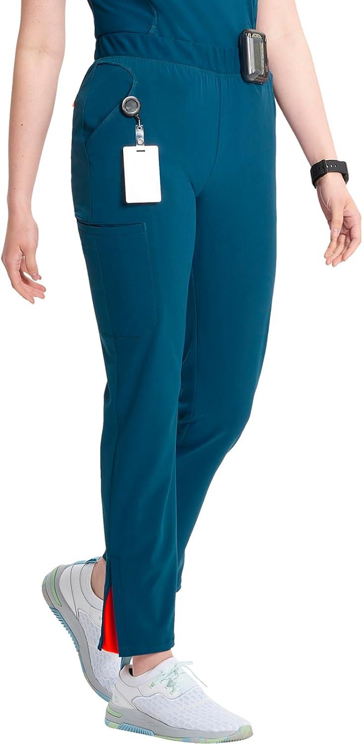 imageCherokee Infinity Womens PullOn Cargo Scrub Pants Mid Rise 5 Zip Pockets Drawstring Waist with Tapered Leg IN120ACaribbean Blue