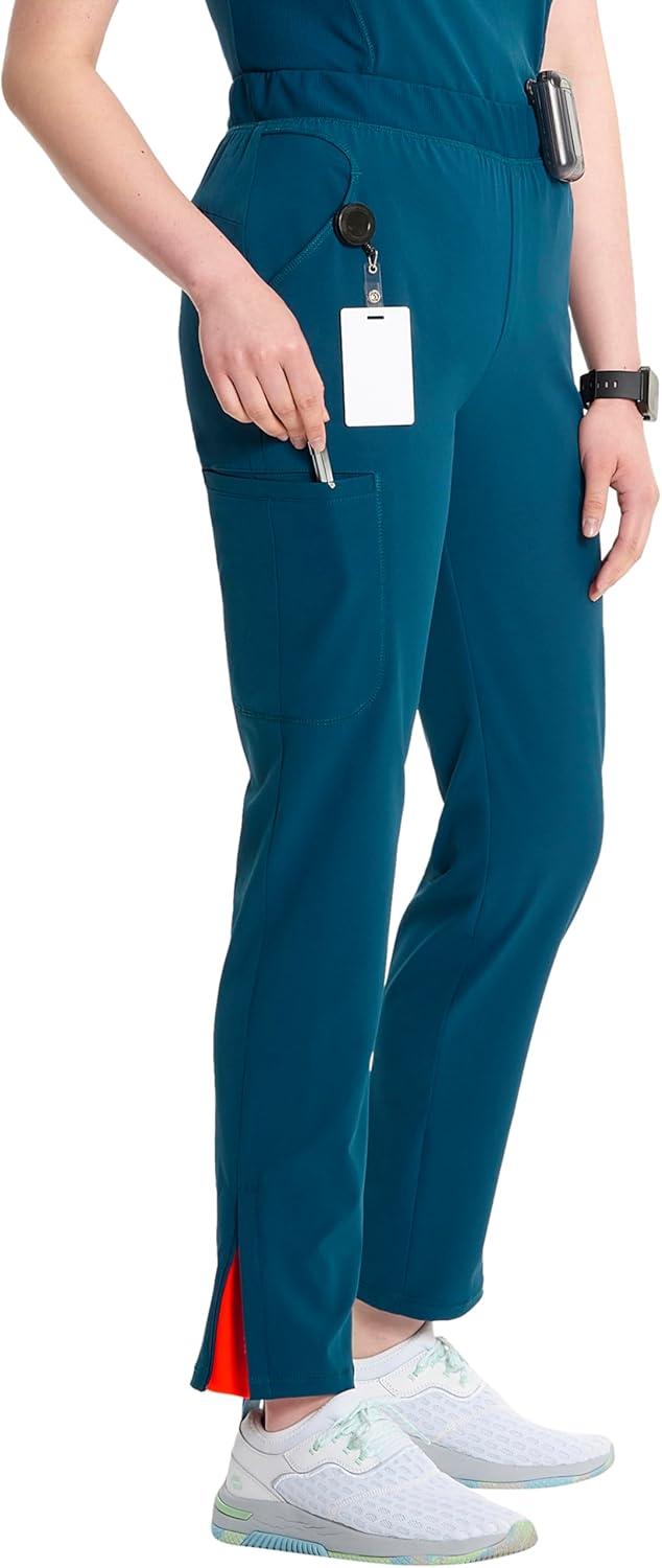 imageCherokee Infinity Womens PullOn Cargo Scrub Pants Mid Rise 5 Zip Pockets Drawstring Waist with Tapered Leg IN120ACaribbean Blue