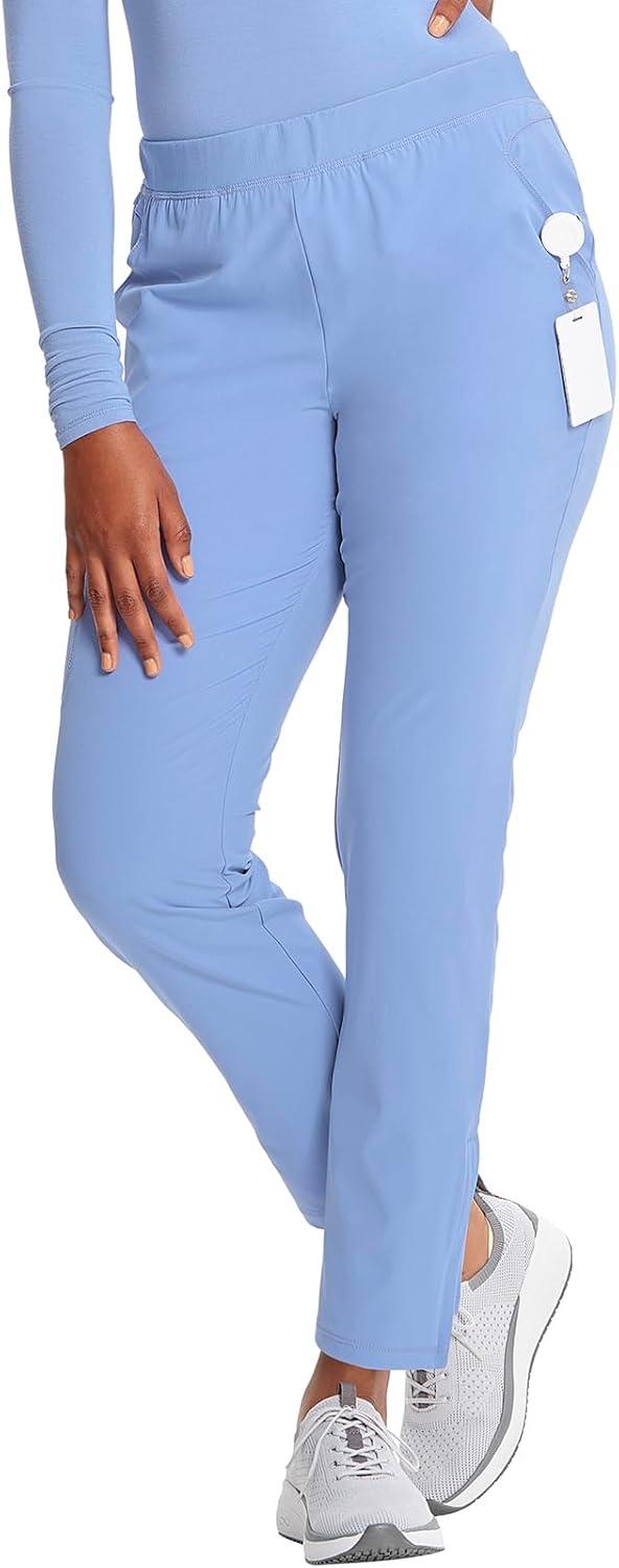 imageCherokee Infinity Womens PullOn Cargo Scrub Pants Mid Rise 5 Zip Pockets Drawstring Waist with Tapered Leg IN120ACiel