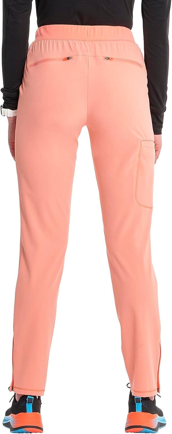 imageCherokee Infinity Womens PullOn Cargo Scrub Pants Mid Rise 5 Zip Pockets Drawstring Waist with Tapered Leg IN120AElectric Coral