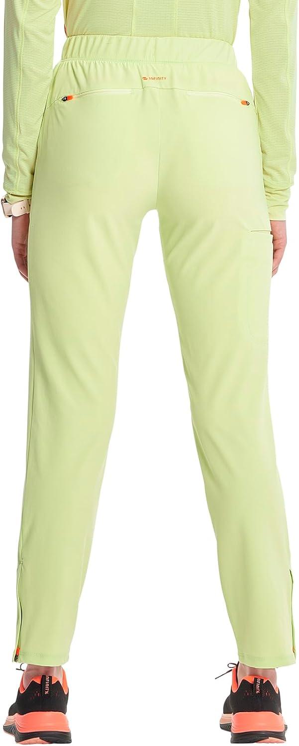 imageCherokee Infinity Womens PullOn Cargo Scrub Pants Mid Rise 5 Zip Pockets Drawstring Waist with Tapered Leg IN120AGreen Energy