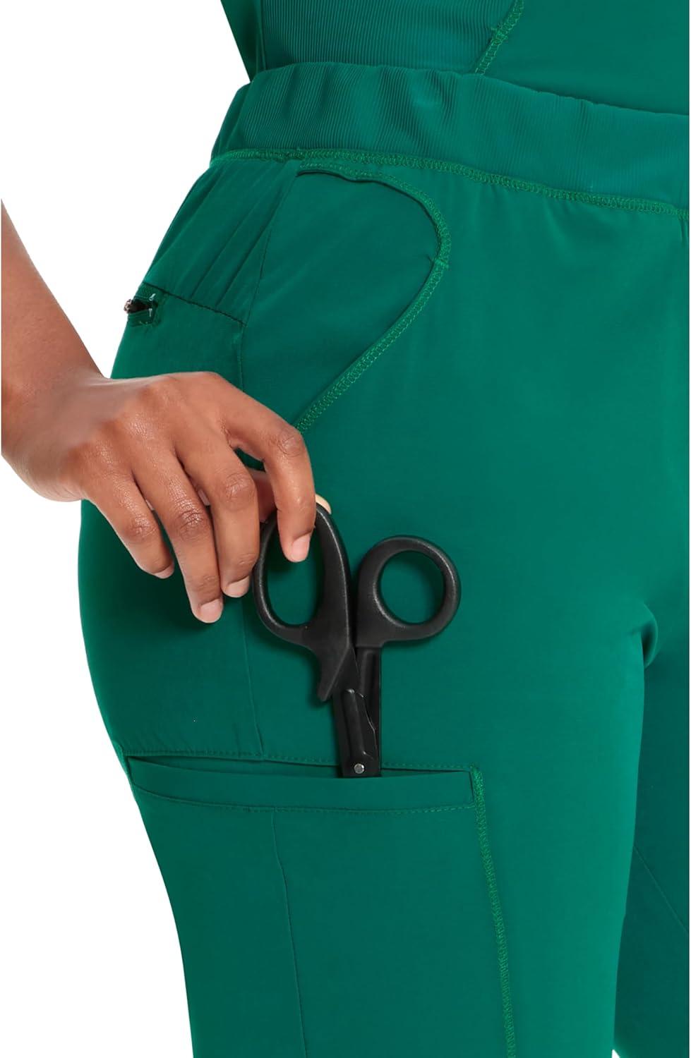 imageCherokee Infinity Womens PullOn Cargo Scrub Pants Mid Rise 5 Zip Pockets Drawstring Waist with Tapered Leg IN120AHunter