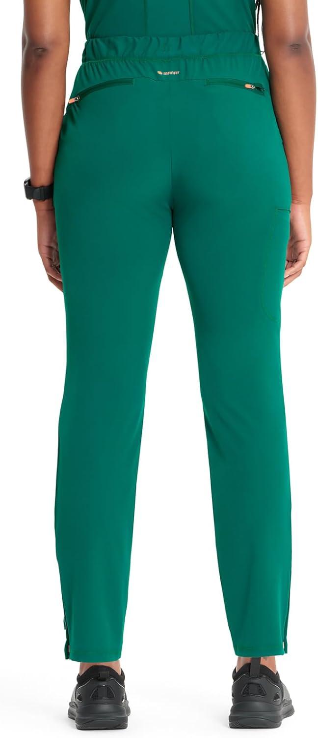 imageCherokee Infinity Womens PullOn Cargo Scrub Pants Mid Rise 5 Zip Pockets Drawstring Waist with Tapered Leg IN120AHunter