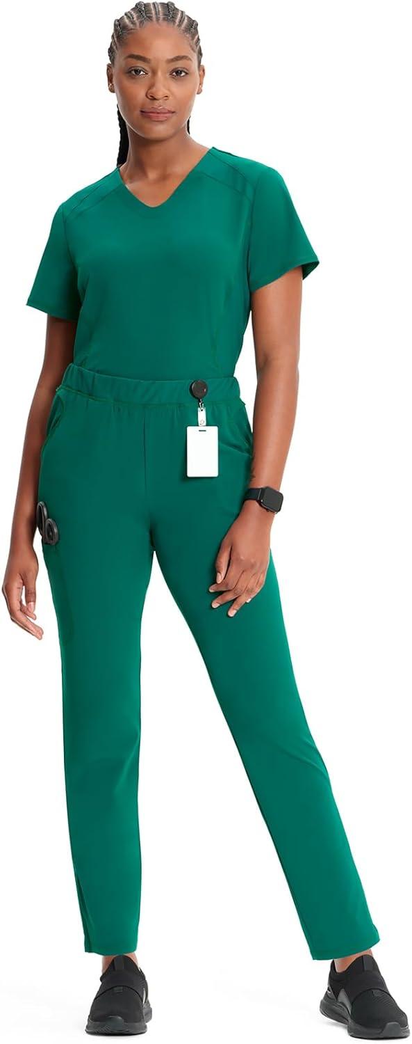 imageCherokee Infinity Womens PullOn Cargo Scrub Pants Mid Rise 5 Zip Pockets Drawstring Waist with Tapered Leg IN120AHunter