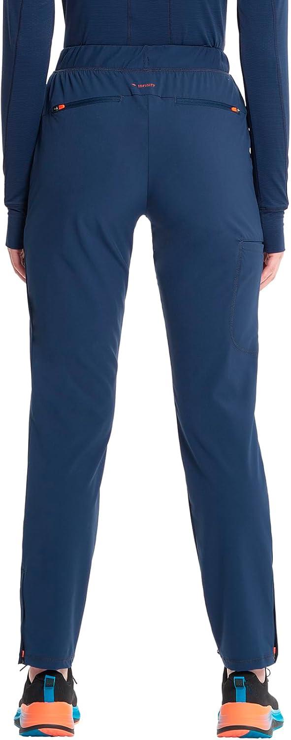 imageCherokee Infinity Womens PullOn Cargo Scrub Pants Mid Rise 5 Zip Pockets Drawstring Waist with Tapered Leg IN120ANavy