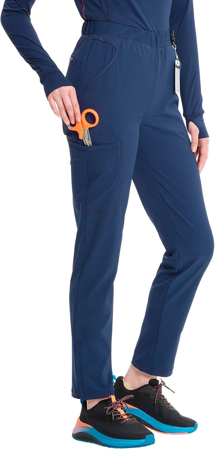 imageCherokee Infinity Womens PullOn Cargo Scrub Pants Mid Rise 5 Zip Pockets Drawstring Waist with Tapered Leg IN120ANavy