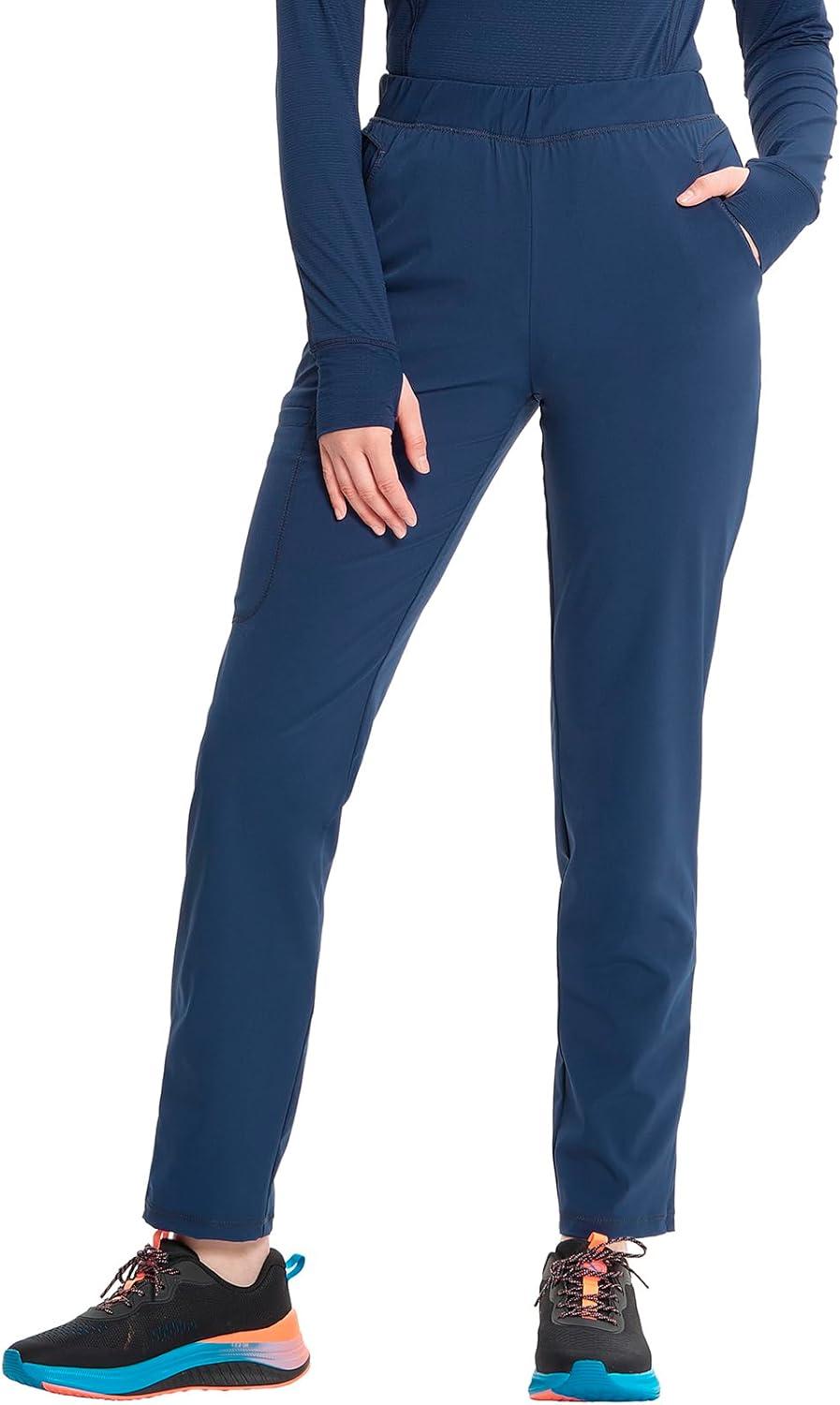 imageCherokee Infinity Womens PullOn Cargo Scrub Pants Mid Rise 5 Zip Pockets Drawstring Waist with Tapered Leg IN120ANavy