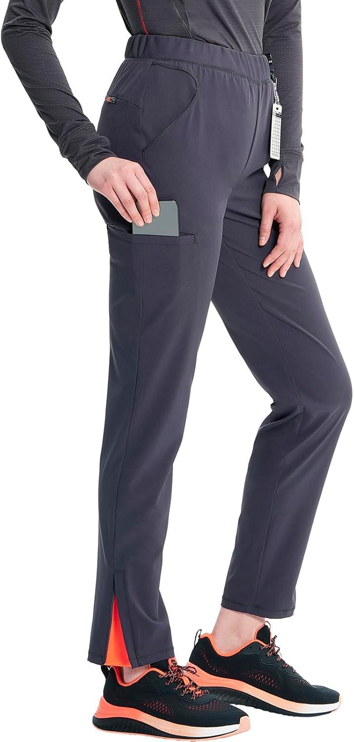 imageCherokee Infinity Womens PullOn Cargo Scrub Pants Mid Rise 5 Zip Pockets Drawstring Waist with Tapered Leg IN120APewter