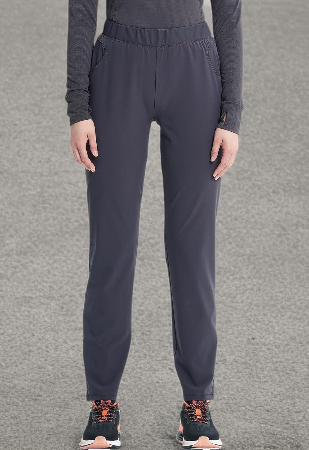 imageCherokee Infinity Womens PullOn Cargo Scrub Pants Mid Rise 5 Zip Pockets Drawstring Waist with Tapered Leg IN120APewter