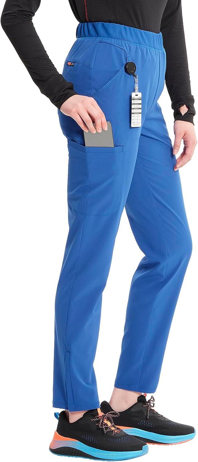imageCherokee Infinity Womens PullOn Cargo Scrub Pants Mid Rise 5 Zip Pockets Drawstring Waist with Tapered Leg IN120ARoyal