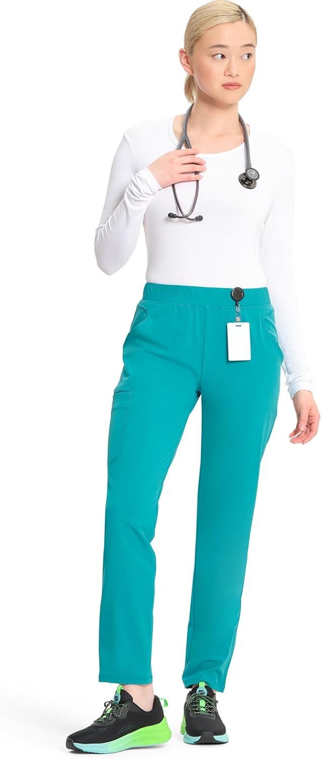 imageCherokee Infinity Womens PullOn Cargo Scrub Pants Mid Rise 5 Zip Pockets Drawstring Waist with Tapered Leg IN120ATeal Blue