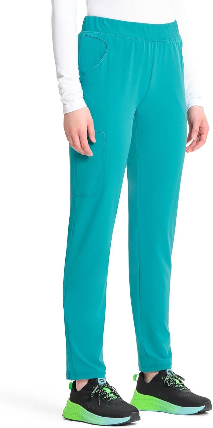 imageCherokee Infinity Womens PullOn Cargo Scrub Pants Mid Rise 5 Zip Pockets Drawstring Waist with Tapered Leg IN120ATeal Blue