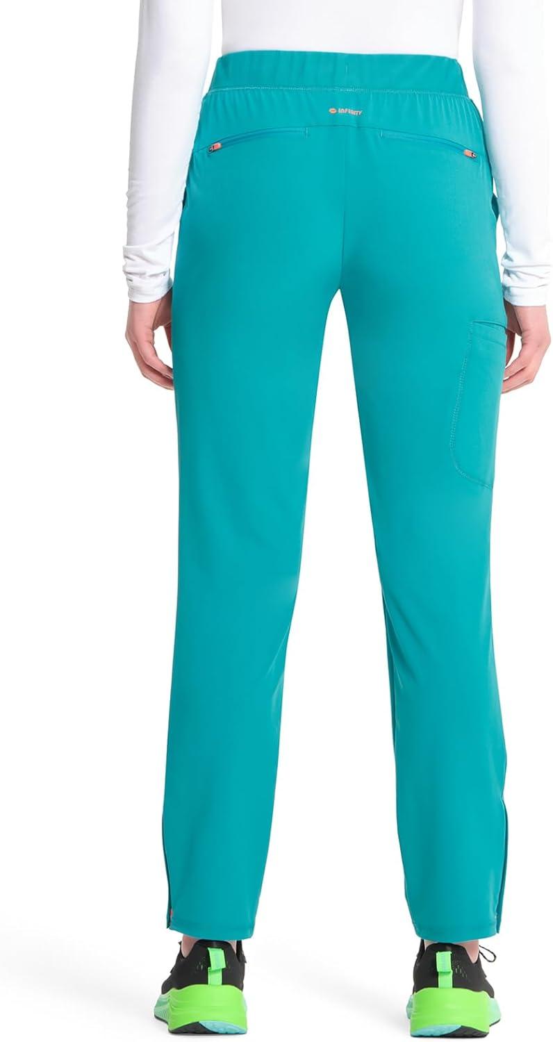 imageCherokee Infinity Womens PullOn Cargo Scrub Pants Mid Rise 5 Zip Pockets Drawstring Waist with Tapered Leg IN120ATeal Blue