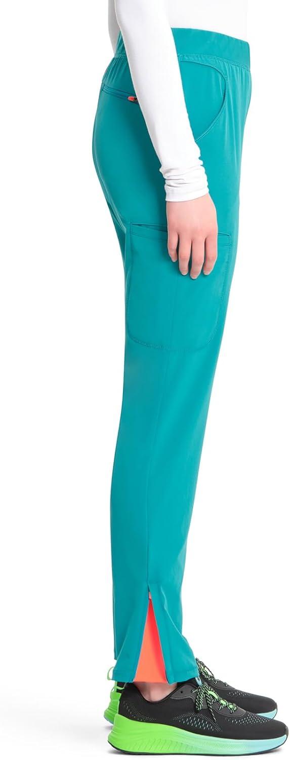 imageCherokee Infinity Womens PullOn Cargo Scrub Pants Mid Rise 5 Zip Pockets Drawstring Waist with Tapered Leg IN120ATeal Blue