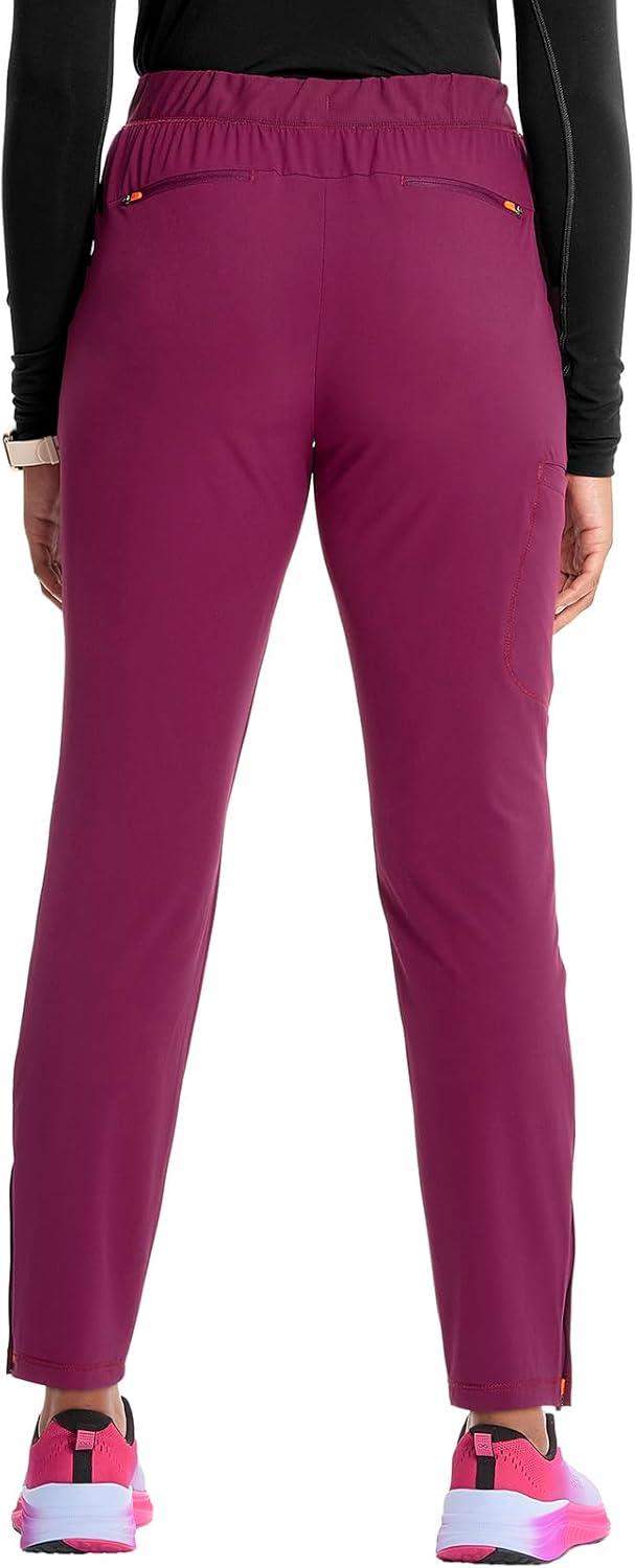 imageCherokee Infinity Womens PullOn Cargo Scrub Pants Mid Rise 5 Zip Pockets Drawstring Waist with Tapered Leg IN120AWine