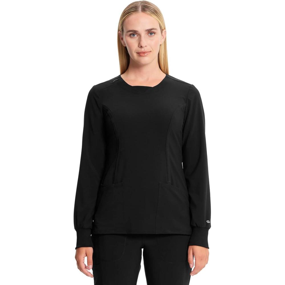 imageCherokee Infinity Long Sleeve Scrubs for Women 4Way Stretch Performance Fabric CK781ABlack