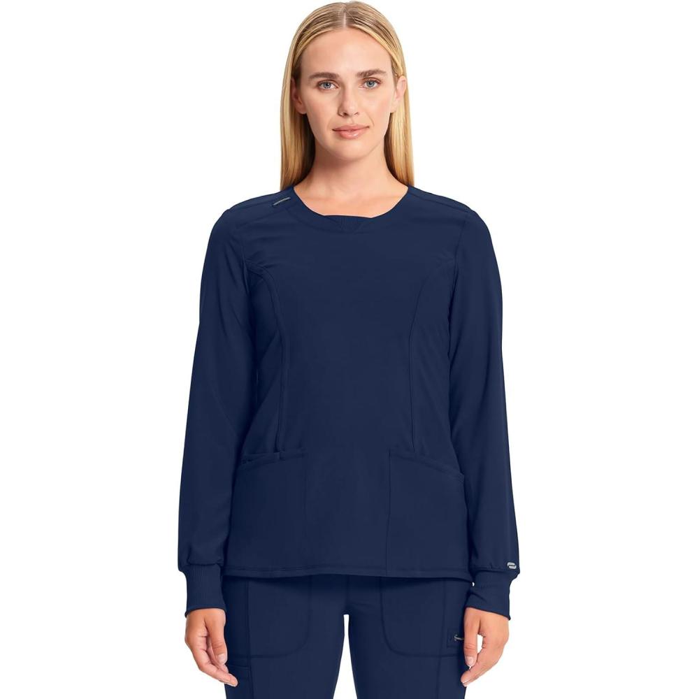 imageCherokee Infinity Long Sleeve Scrubs for Women 4Way Stretch Performance Fabric CK781ANavy