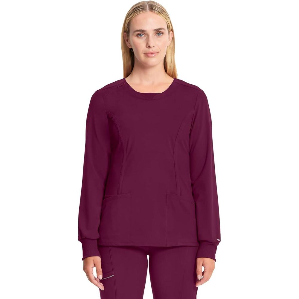 imageCherokee Infinity Long Sleeve Scrubs for Women 4Way Stretch Performance Fabric CK781AWine