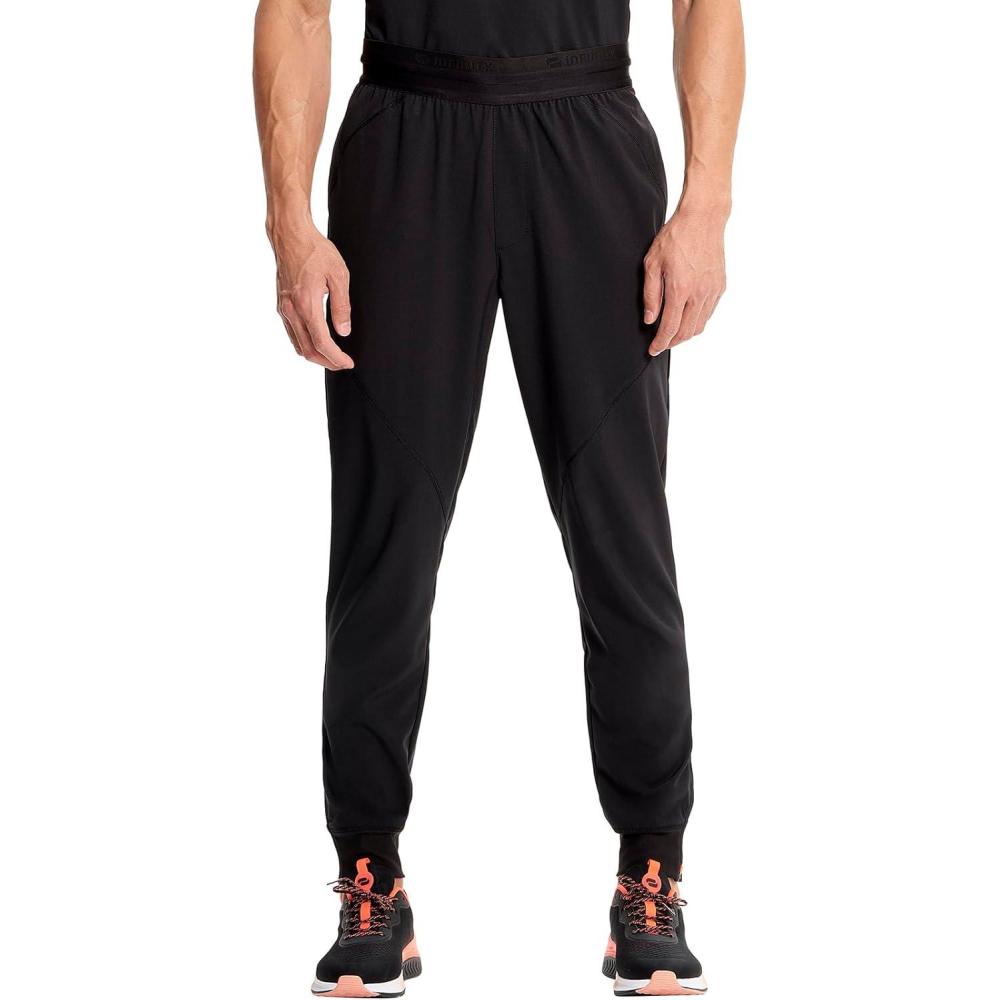 imageCherokee Infinity Mens Mid Rise Jogger Scrub Pants Drawstring Waist 4 Pockets Zip Cargo Pocket RibKnit Cuffs IN204ABlack